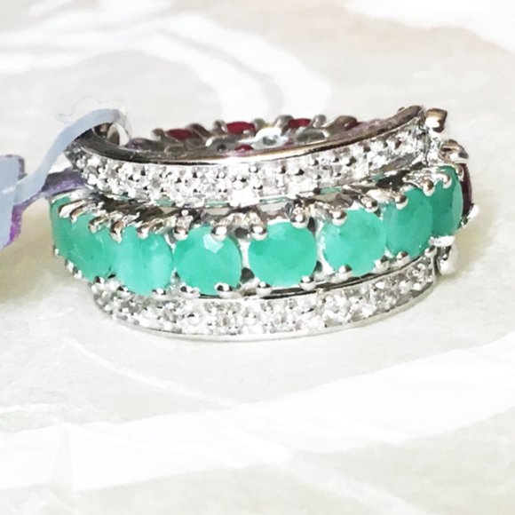 REVERSIBLE Emerald & Ruby Ring .925 Sterling Silver Genuine Gemstones - Picture 7 of 9